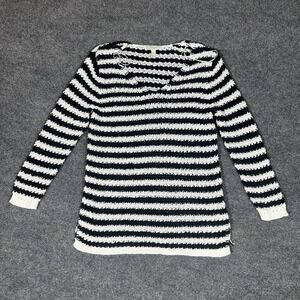 Dana‎ Buchman Black White Striped Crochet Knit Sweater Womens Large Long Sleeve